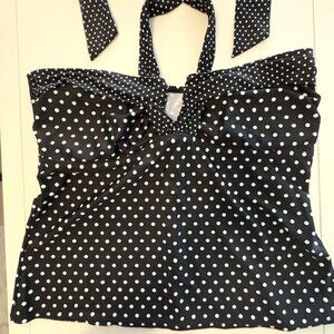 Women's St. John's Bay Halter Tankini Black Polka Dot, Size 16